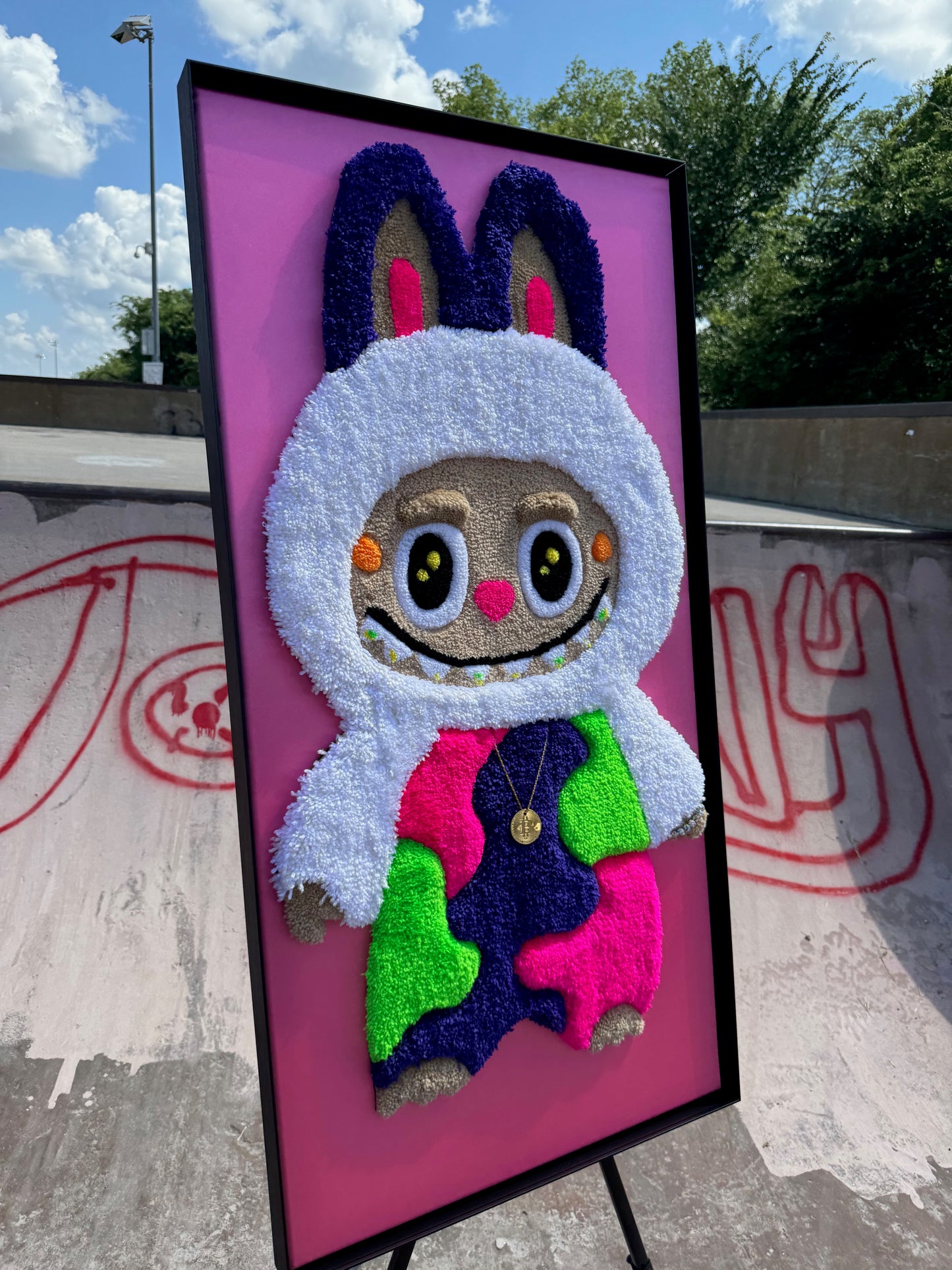 "Crypto Labubu" – 24x48 Framed Primary Tufted Art
