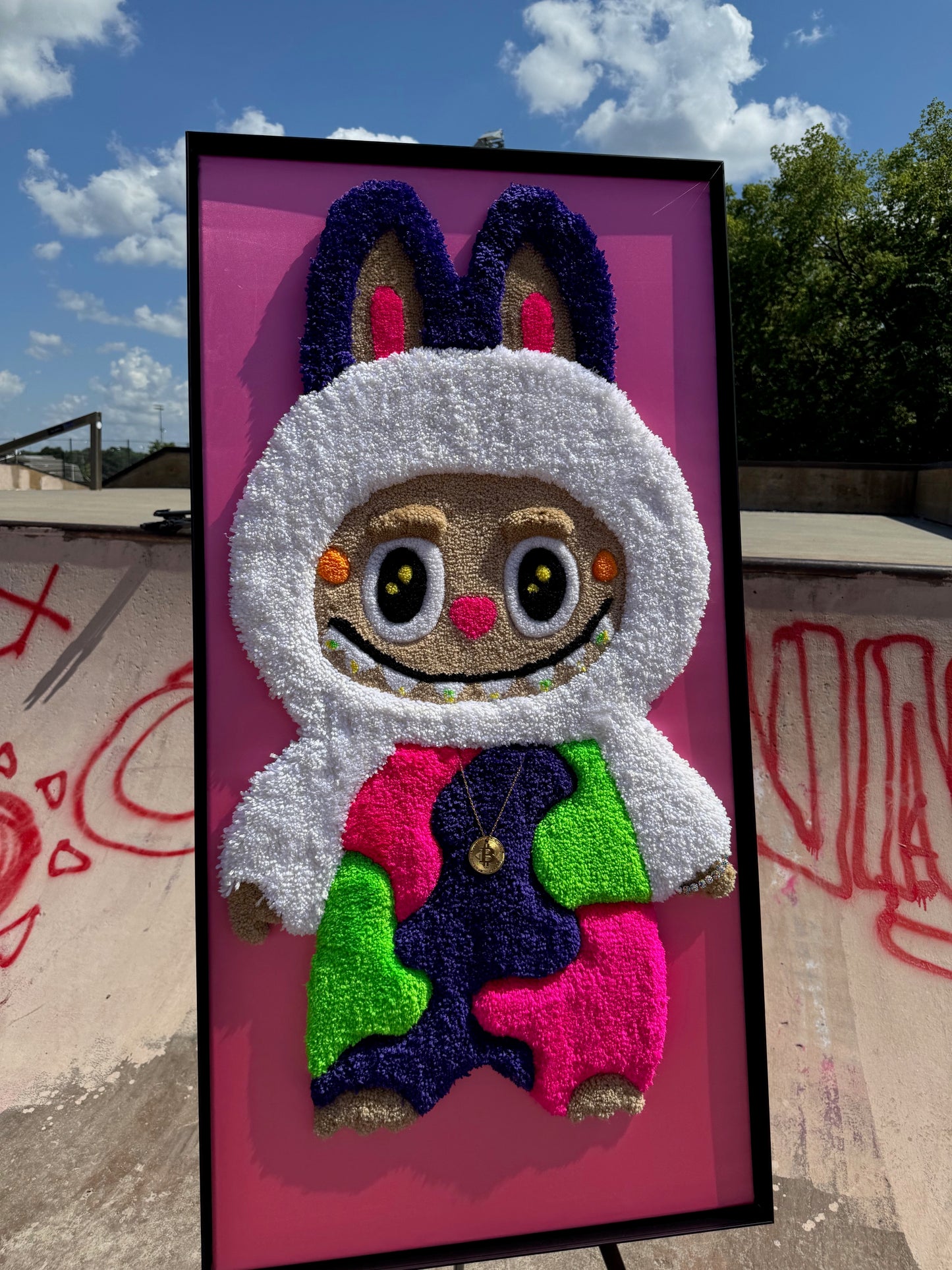 "Crypto Labubu" – 24x48 Framed Primary Tufted Art