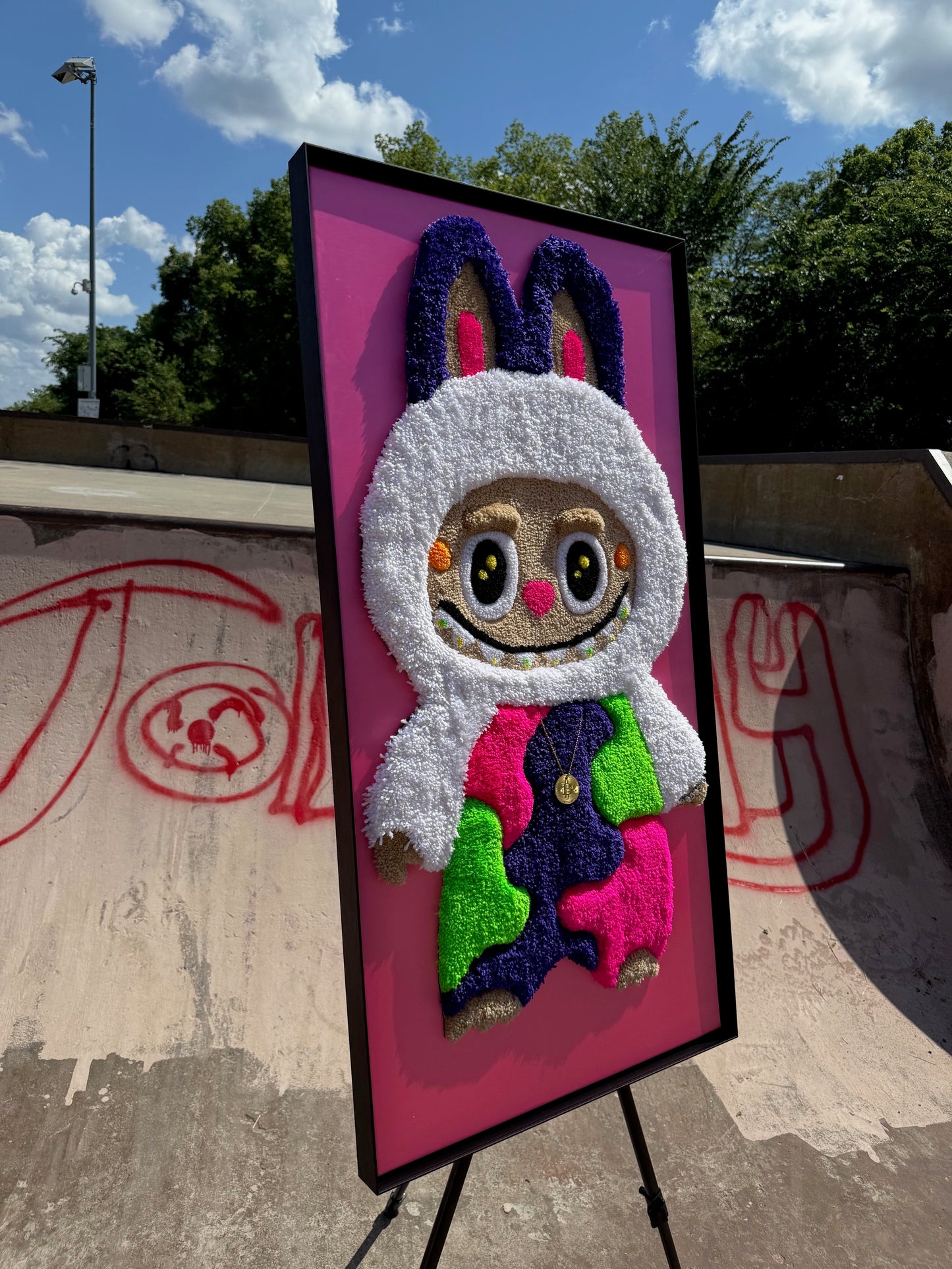"Crypto Labubu" – 24x48 Framed Primary Tufted Art