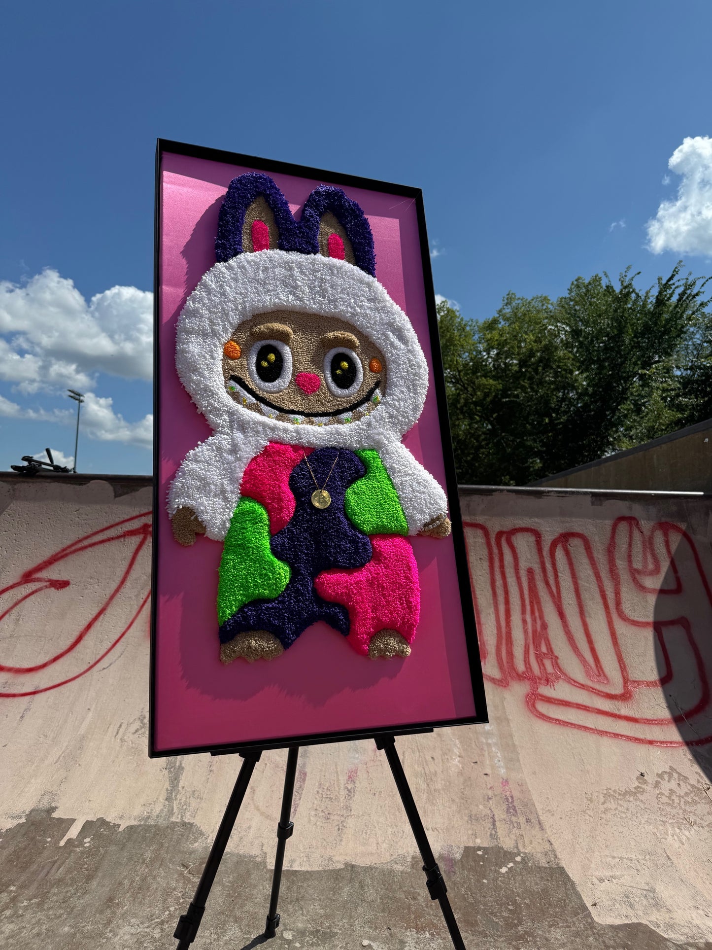 "Crypto Labubu" – 24x48 Framed Primary Tufted Art