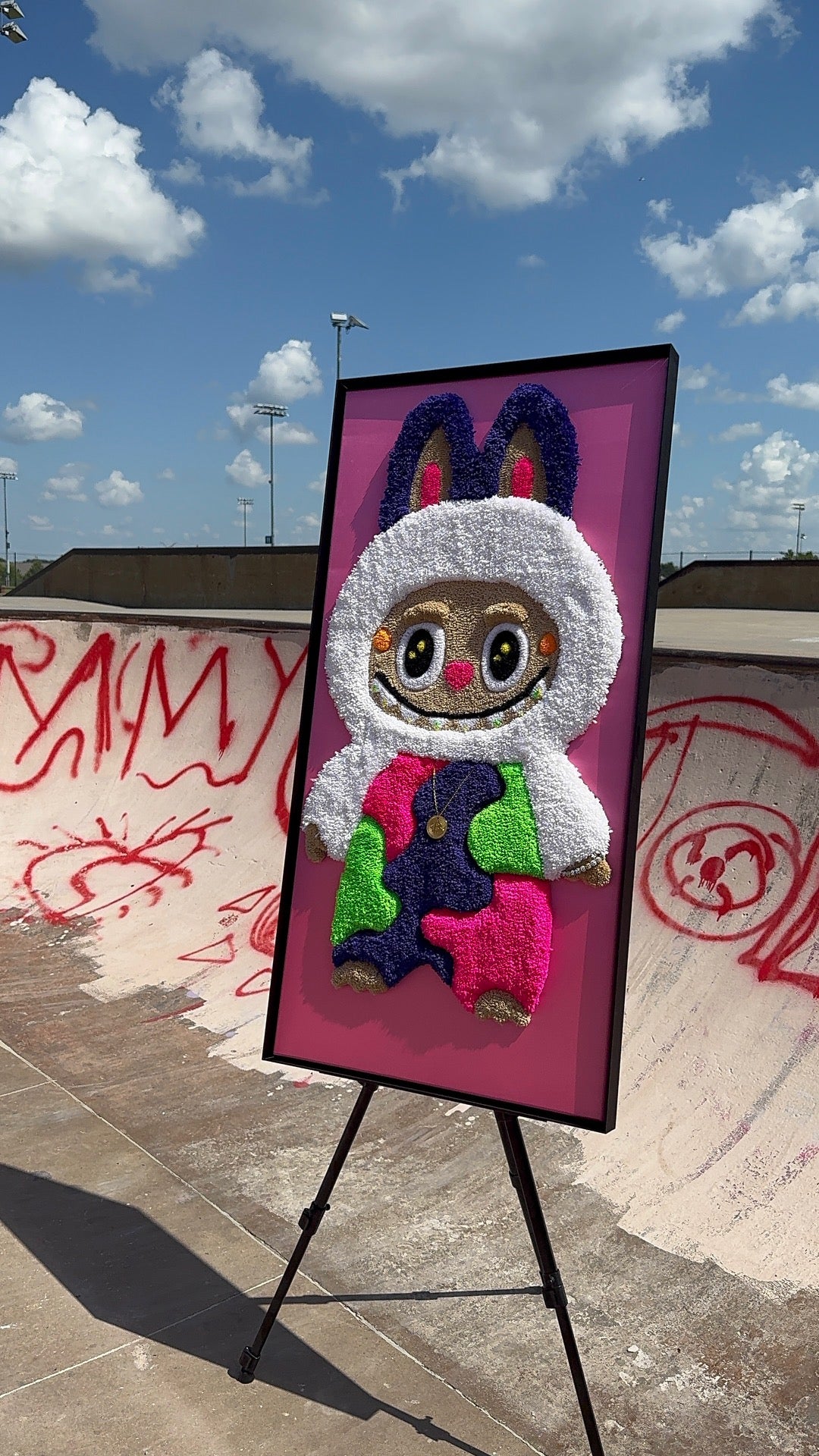 "Crypto Labubu" – 24x48 Framed Primary Tufted Art