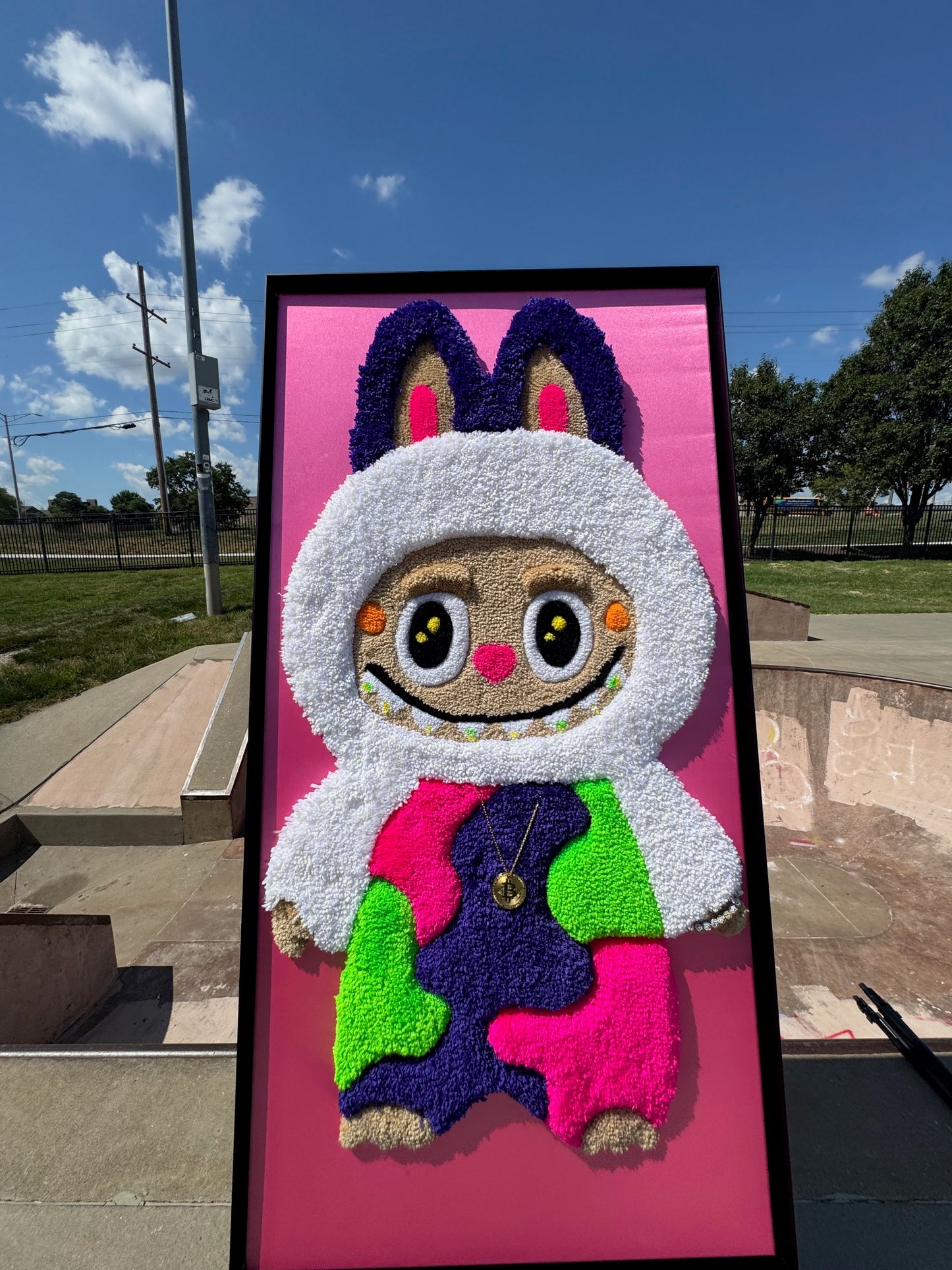 "Crypto Labubu" – 24x48 Framed Primary Tufted Art