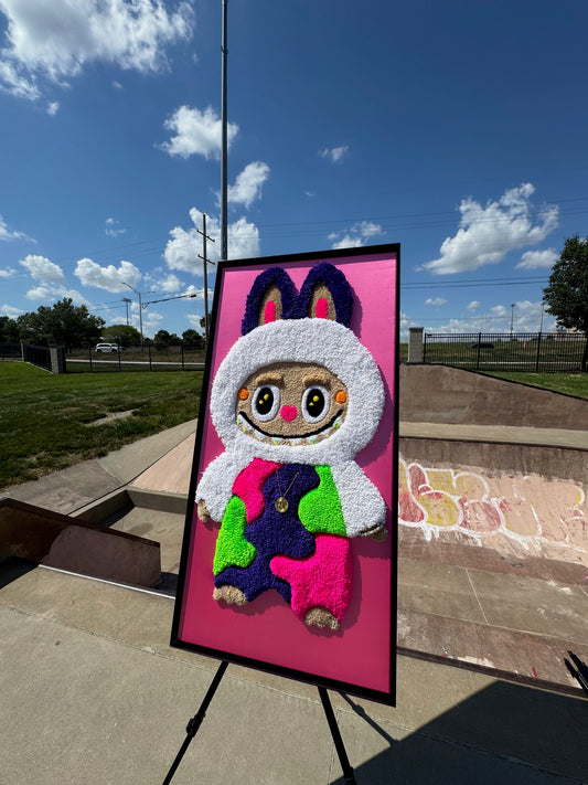 "Crypto Labubu" – 24x48 Framed Primary Tufted Art