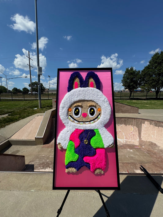 "Crypto Labubu" – 24x48 Framed Primary Tufted Art